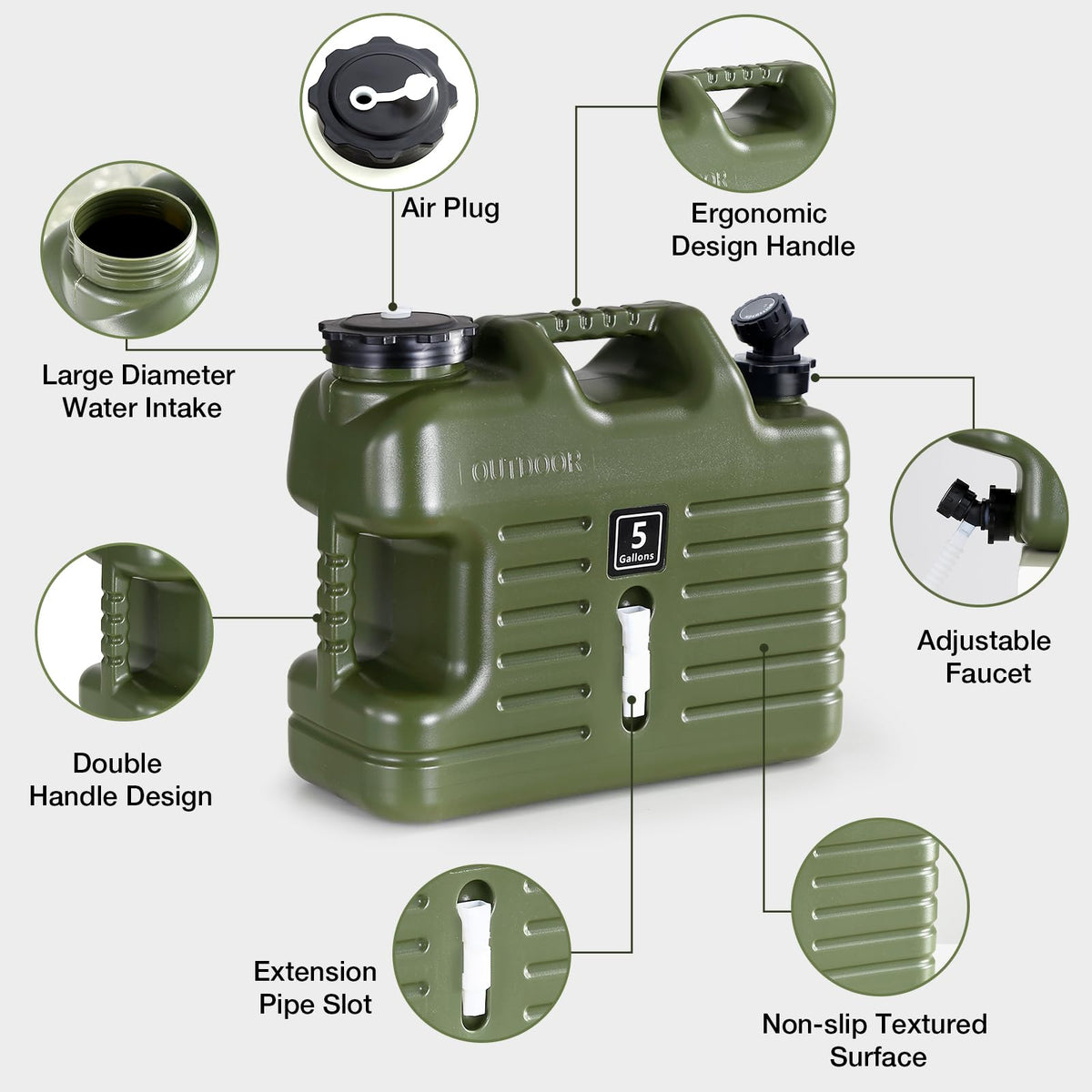 5 Gallon BPA Free Water Jug with Spigot Green N812