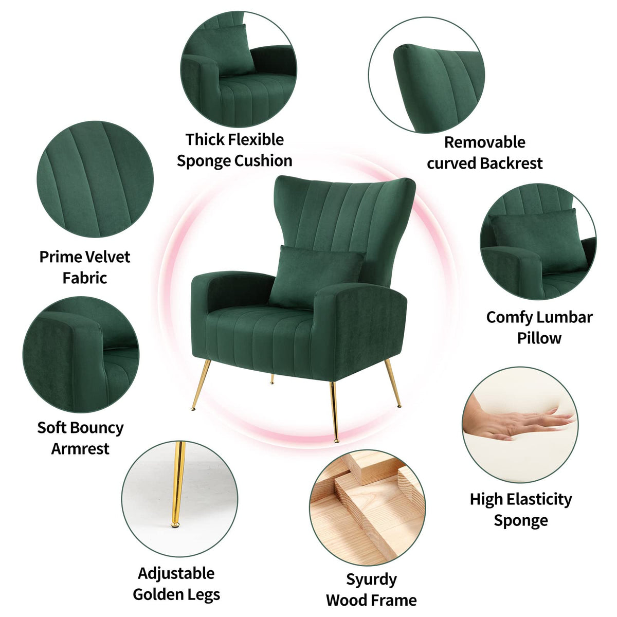Velvet Accent Chairs Set of 2 Green N582753