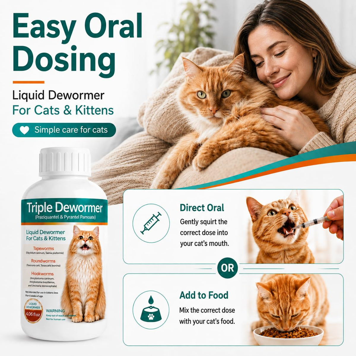 Cat Dewormer Liquid for Tapeworms, Roundworms and Hookworms X573023