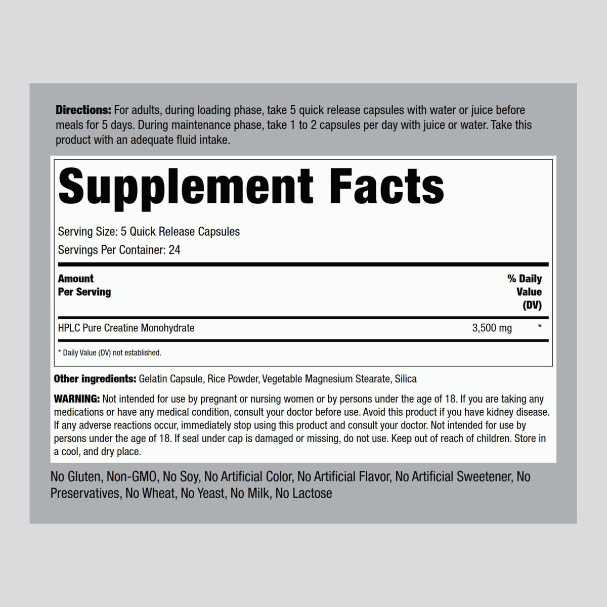 Creatine Monohydrate Capsules 3500 mg 120 Pills V206526