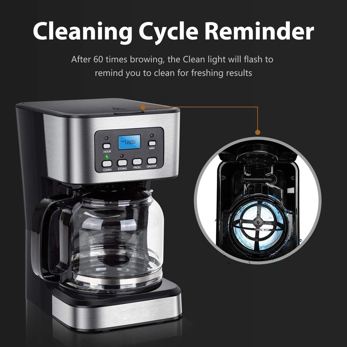 12 Cup Programmable Drip Coffee Maker with Glass Carafe I688