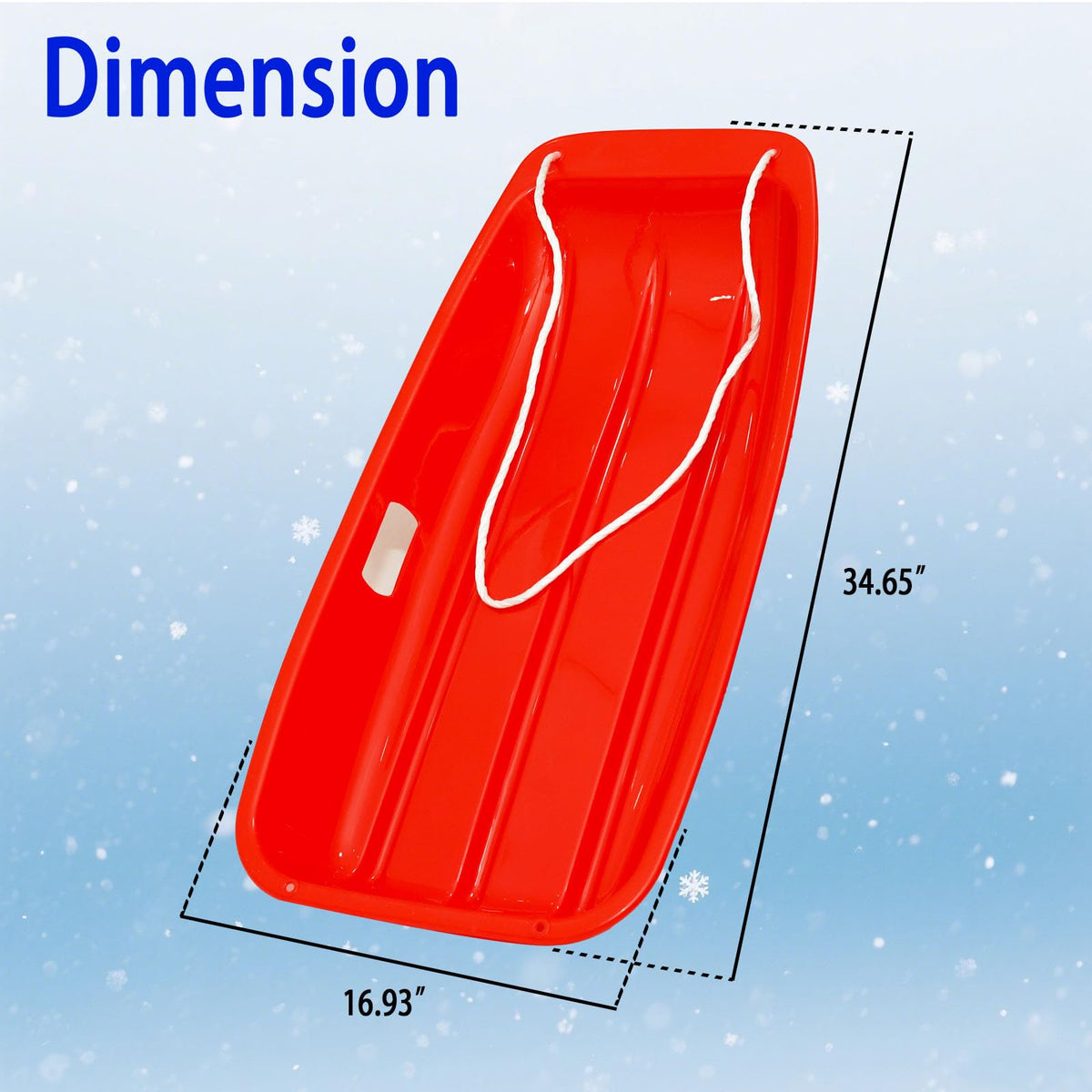 Plastic Toboggan Snow Sled with Pull Rope & Handles 35 Inch X450