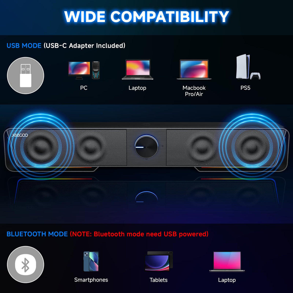 Bluetooth Computer Speakers with LED Light J1307