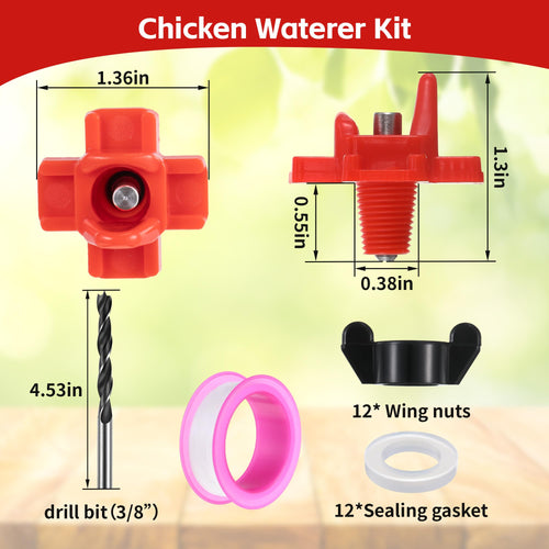 12 Pcs Horizontal Chicken Waterer Nipples with Drill Bit Q9544