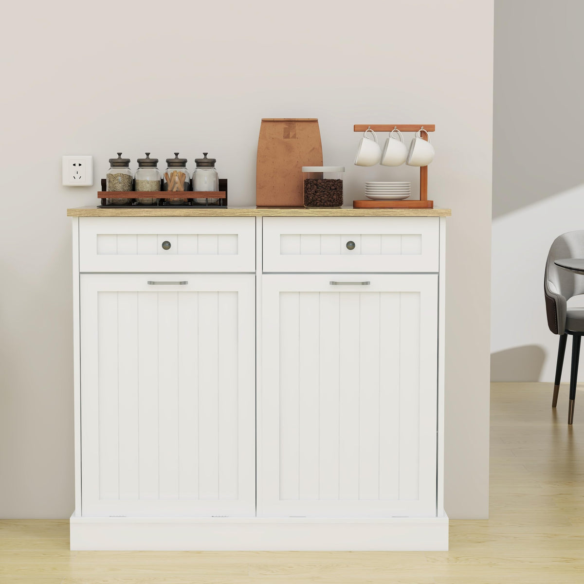 White 2x10 Gallon Solid Wood Trash Cabinet O30538
