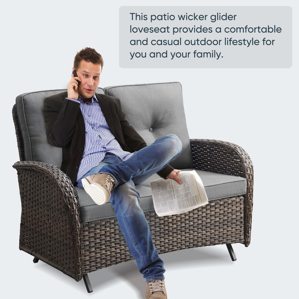 Brown 2 Seater Wicker Outdoor Glider Bench W206
