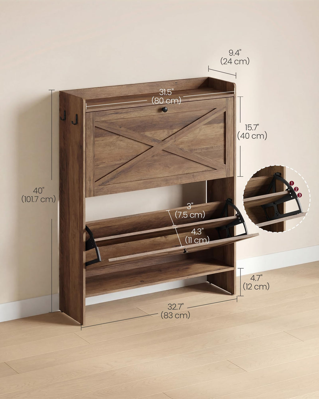 Narrow Shoe Storage Cabinet with 2 Flip Drawers K4874