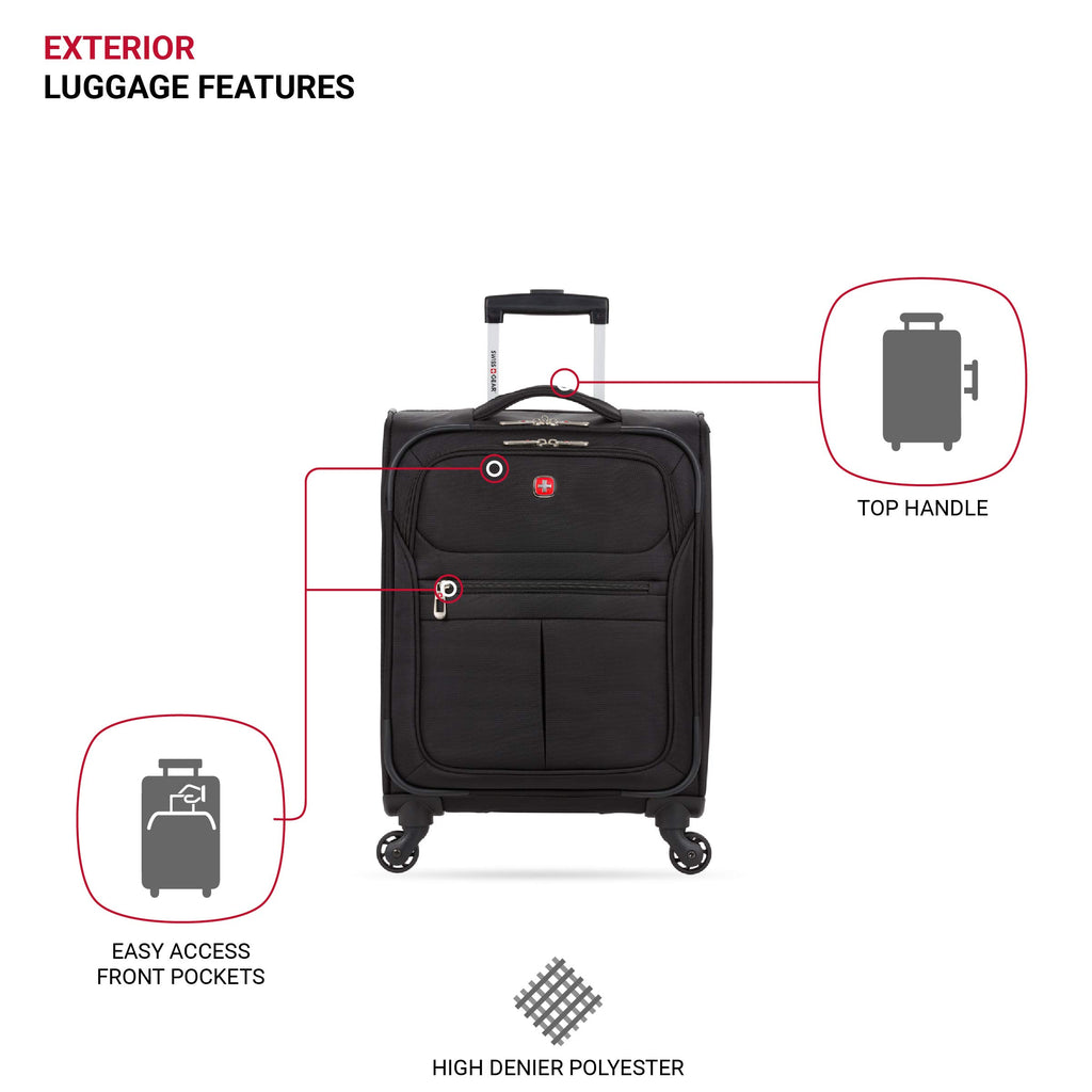 Black 18-Inch Softside Carry-On Luggage with Spinner Wheels J974