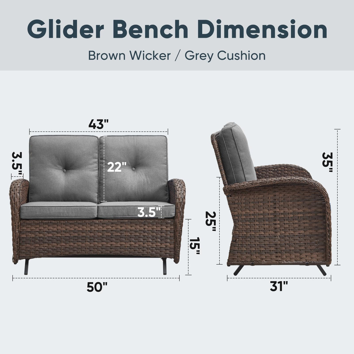 Brown 2 Seater Wicker Outdoor Glider Bench W206