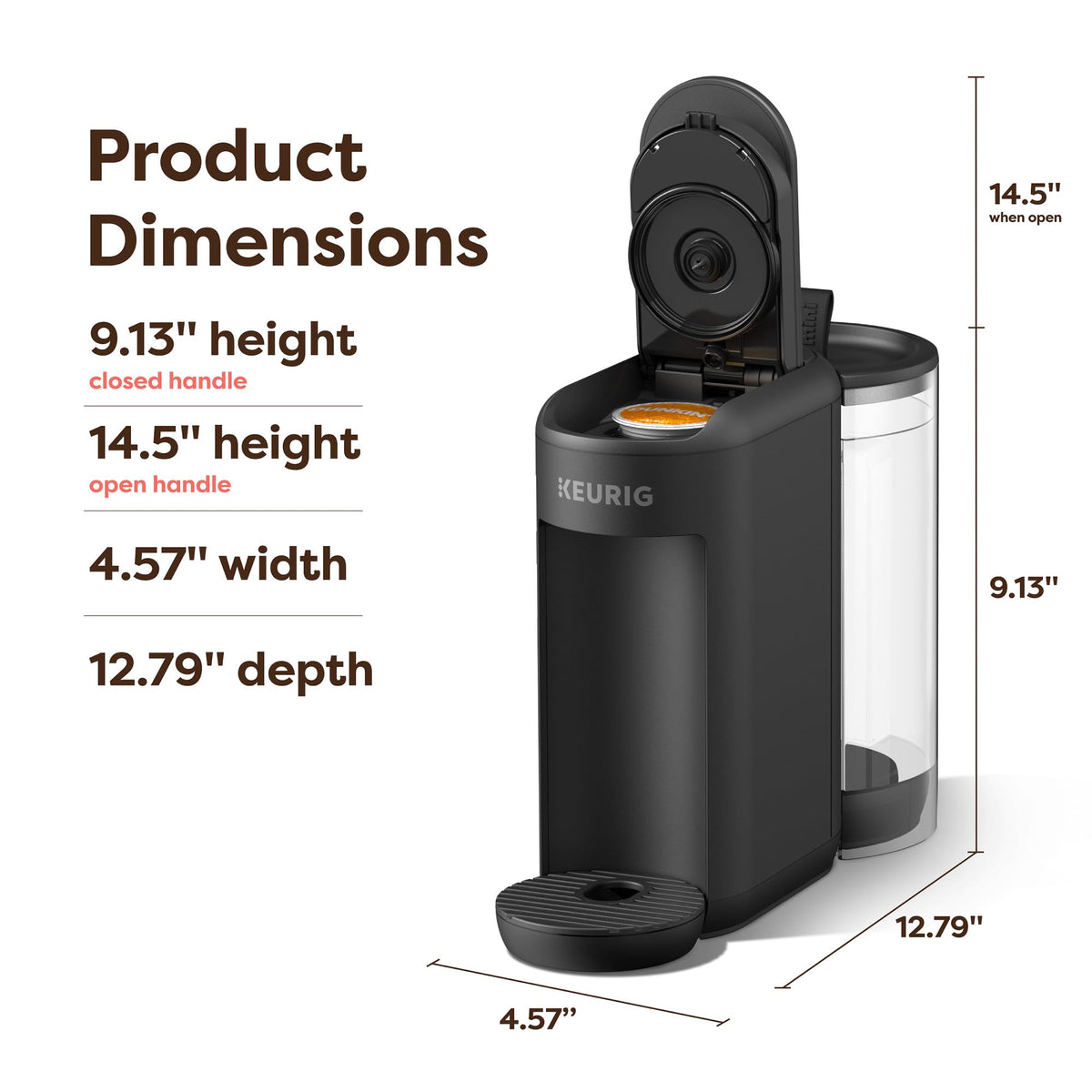 Single-Serve K-Cup Pod Coffee Maker, 3 Cup Sizes, 50 oz Removable Reservoir, Matte Black B685157