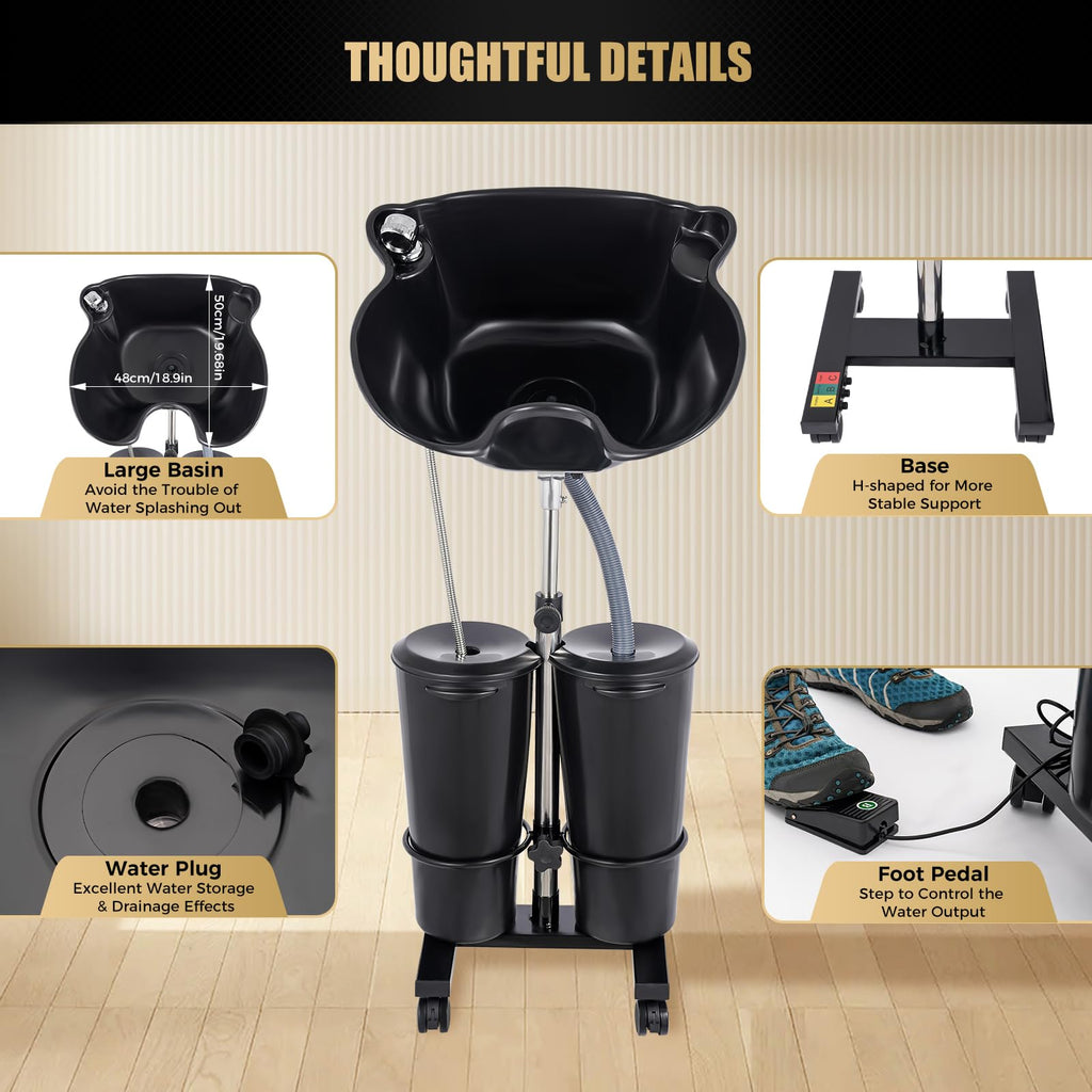 Portable Plastic Shampoo Unit with Electric Pump, 2 Buckets and Drain Hoses D739