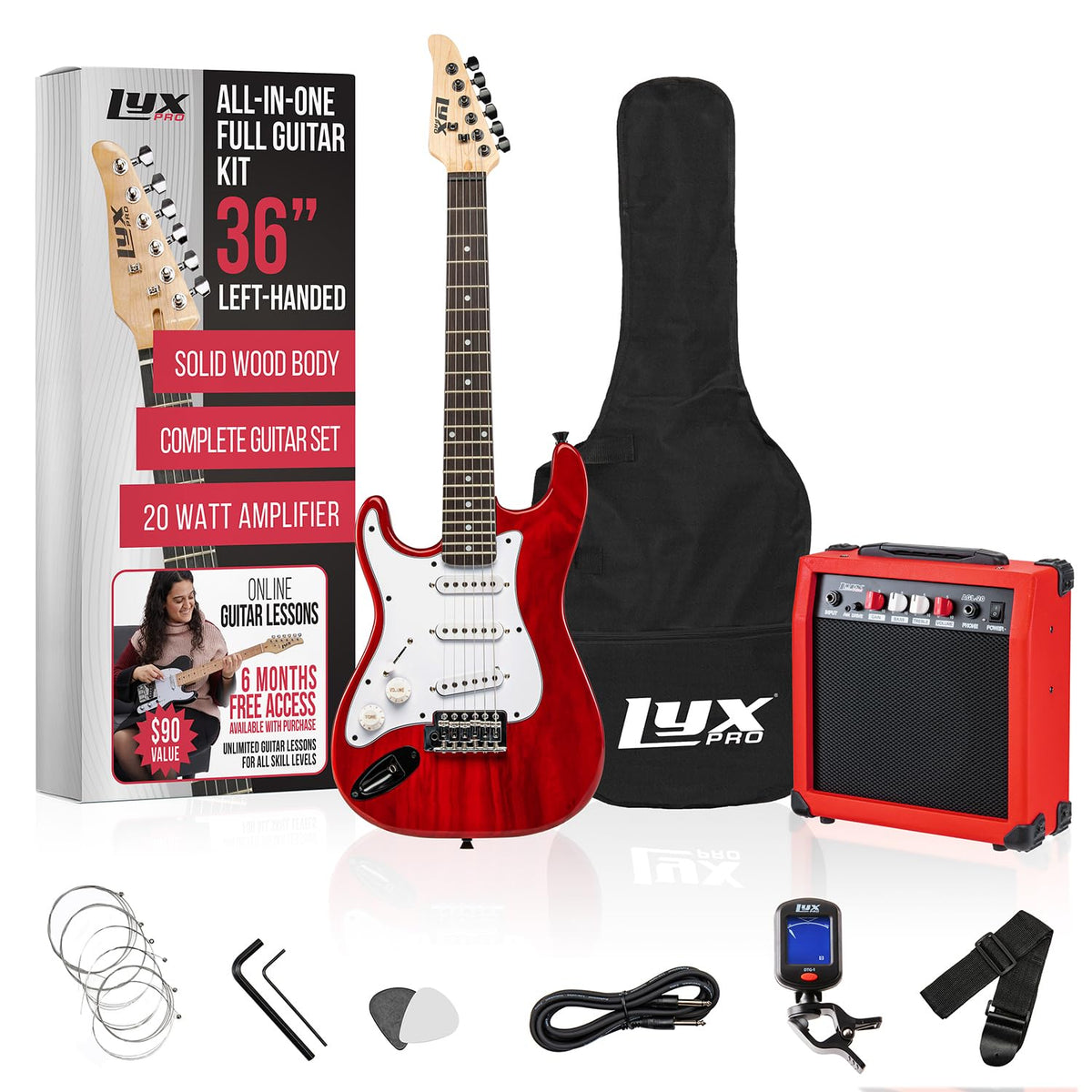 Left Hand 36 Inch 3/4 Size Electric Guitar Kit Red V6135