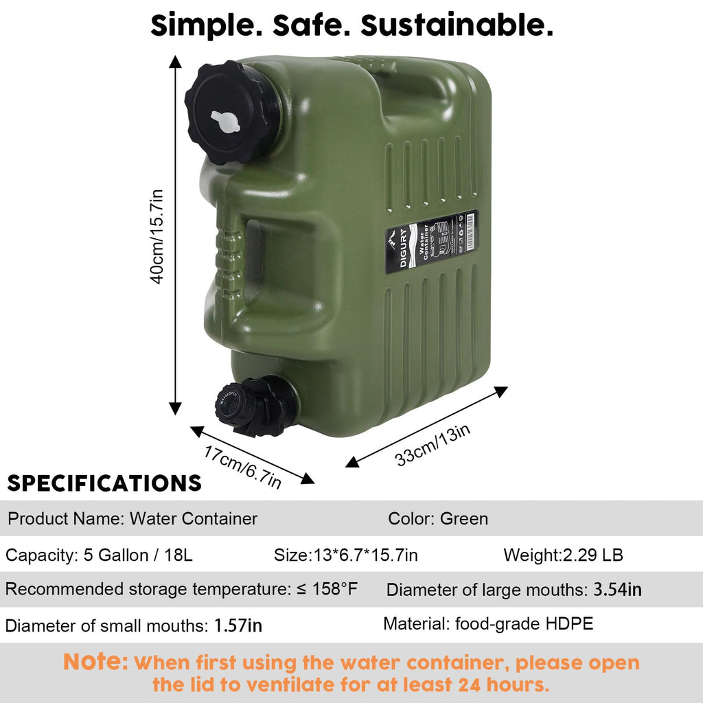 5 Gallon BPA Free Water Jug with Spigot Green N812
