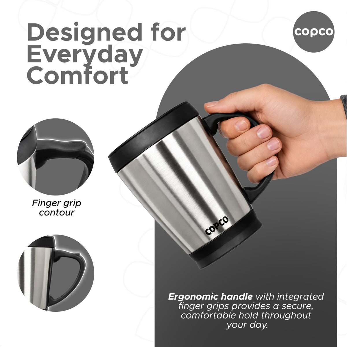 Double Wall Stainless Steel Coffee Mug with Lid 16 Oz Silver N3604