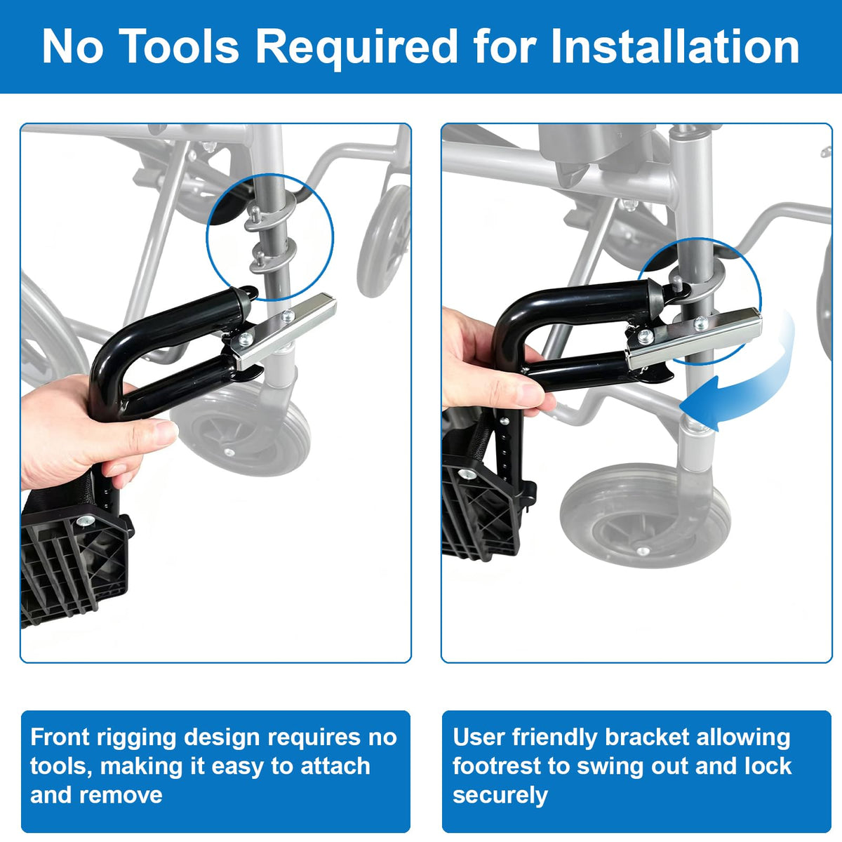 Black Wheelchair Footrest Replacement with Heel Loop Z244