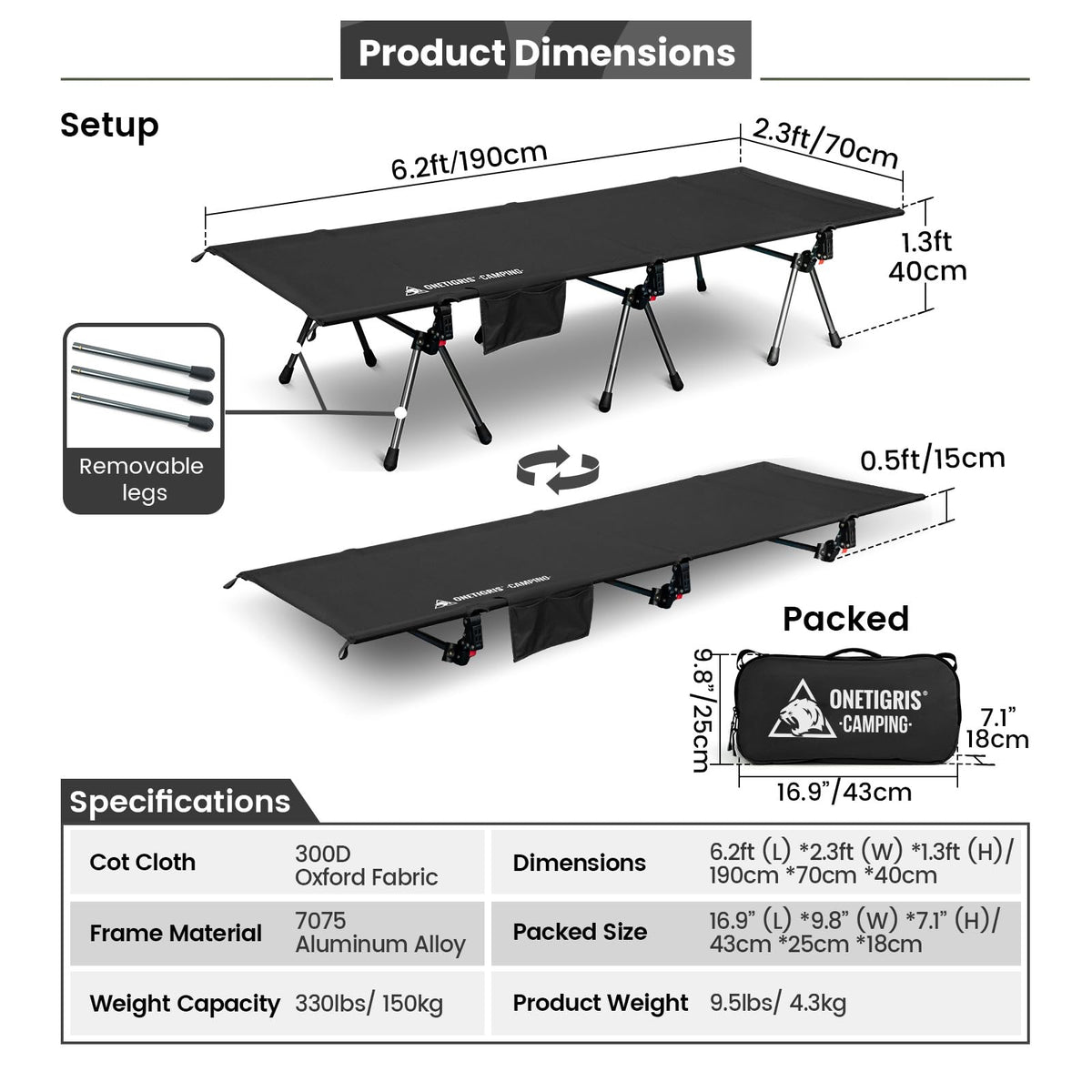 Height Adjustable Folding Camping Cot B4516