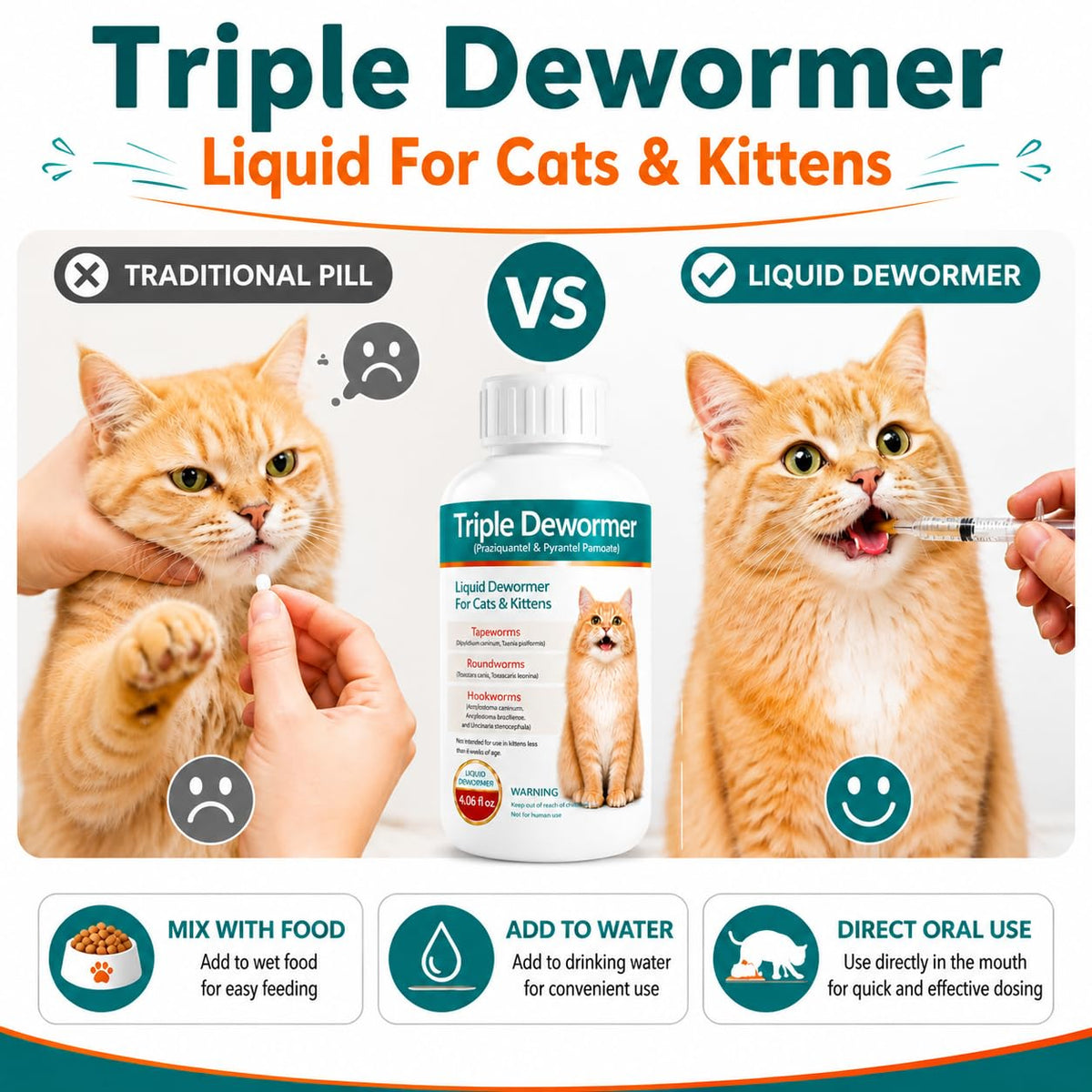 Cat Dewormer Liquid for Tapeworms, Roundworms and Hookworms X573023