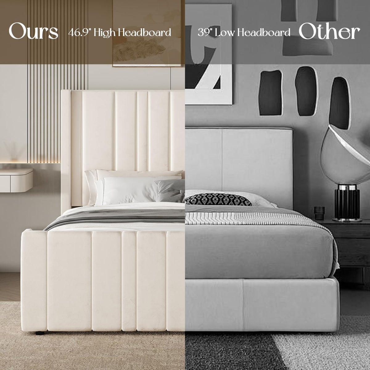 Full Size Velvet Headboard Bed Frame A98576
