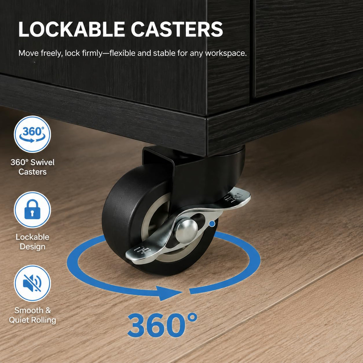 Mobile File Cabinet Rolling Printer Stand Black P806