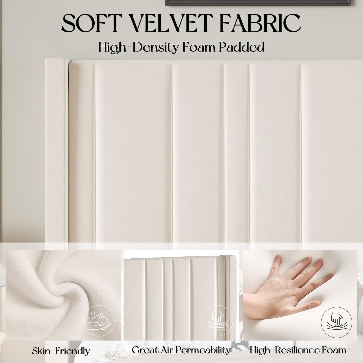 Full Size Velvet Headboard Bed Frame A98576