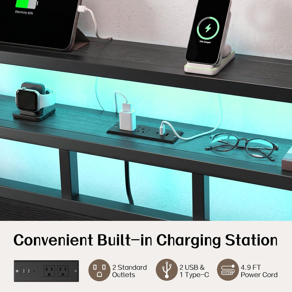 Full Size Bed Frame with Charging Station and LED G48389