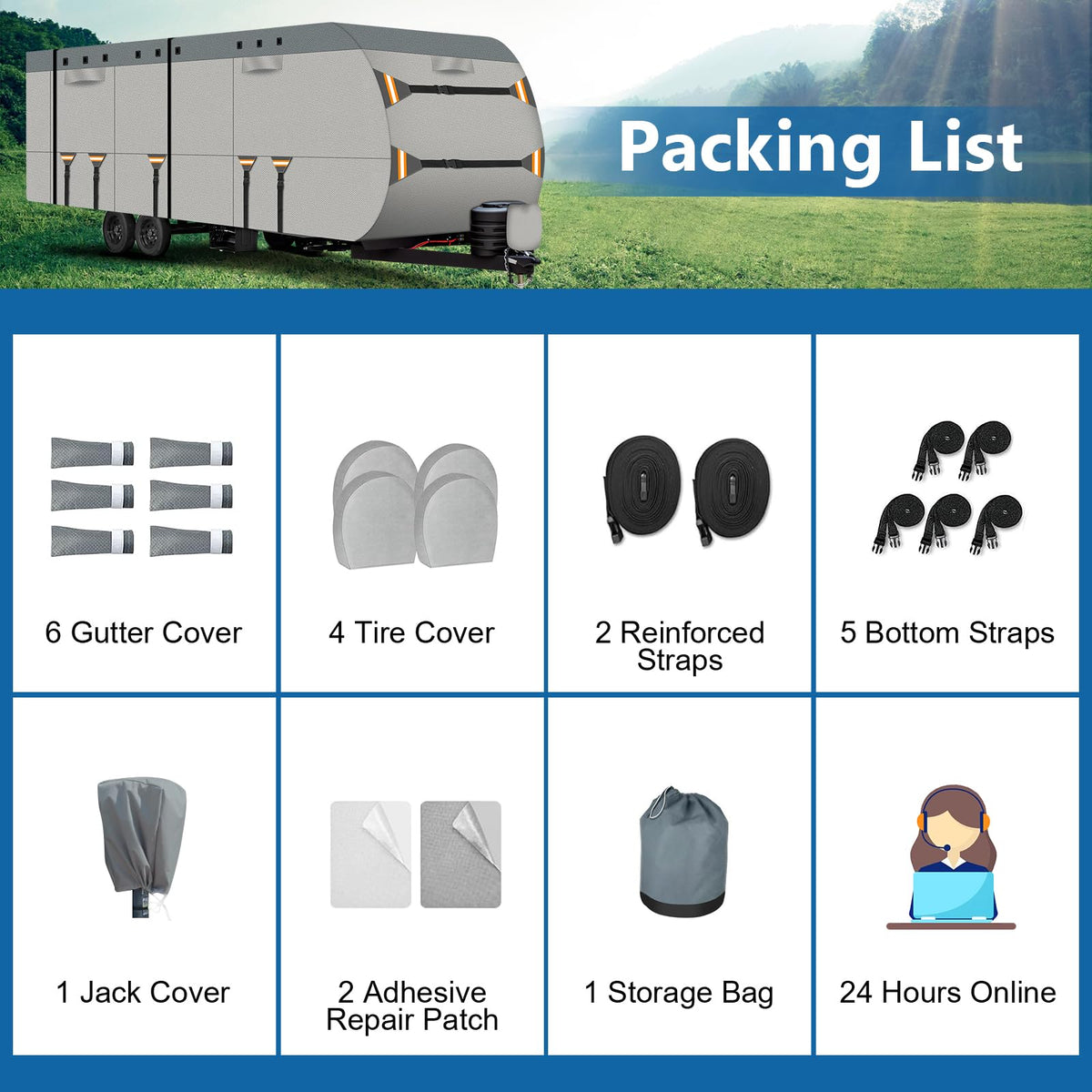 22-24 ft 500D Oxford Waterproof Travel Trailer Cover Z95962