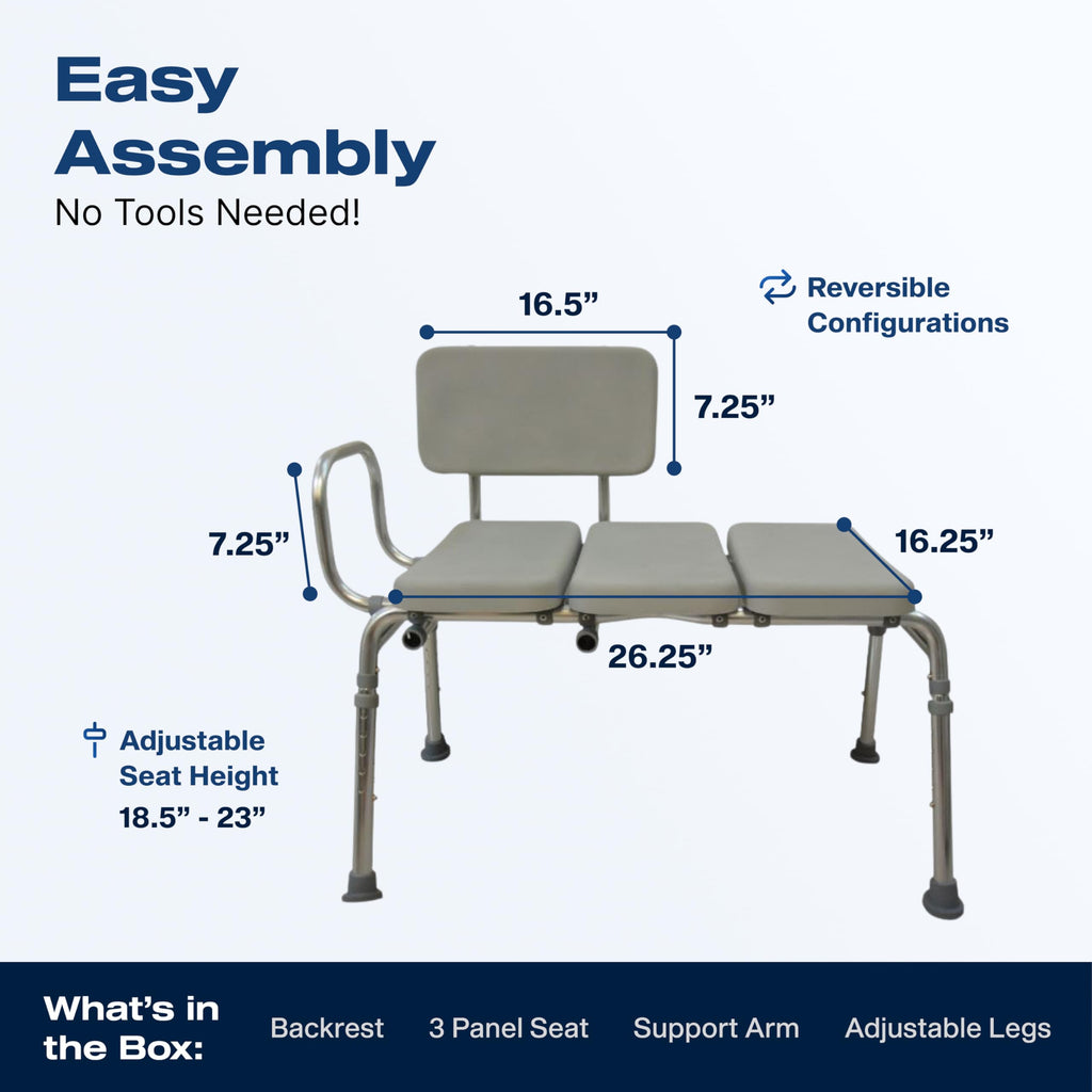 Padded Transfer Bench 300 lbs Capacity Height Adjustable T4095