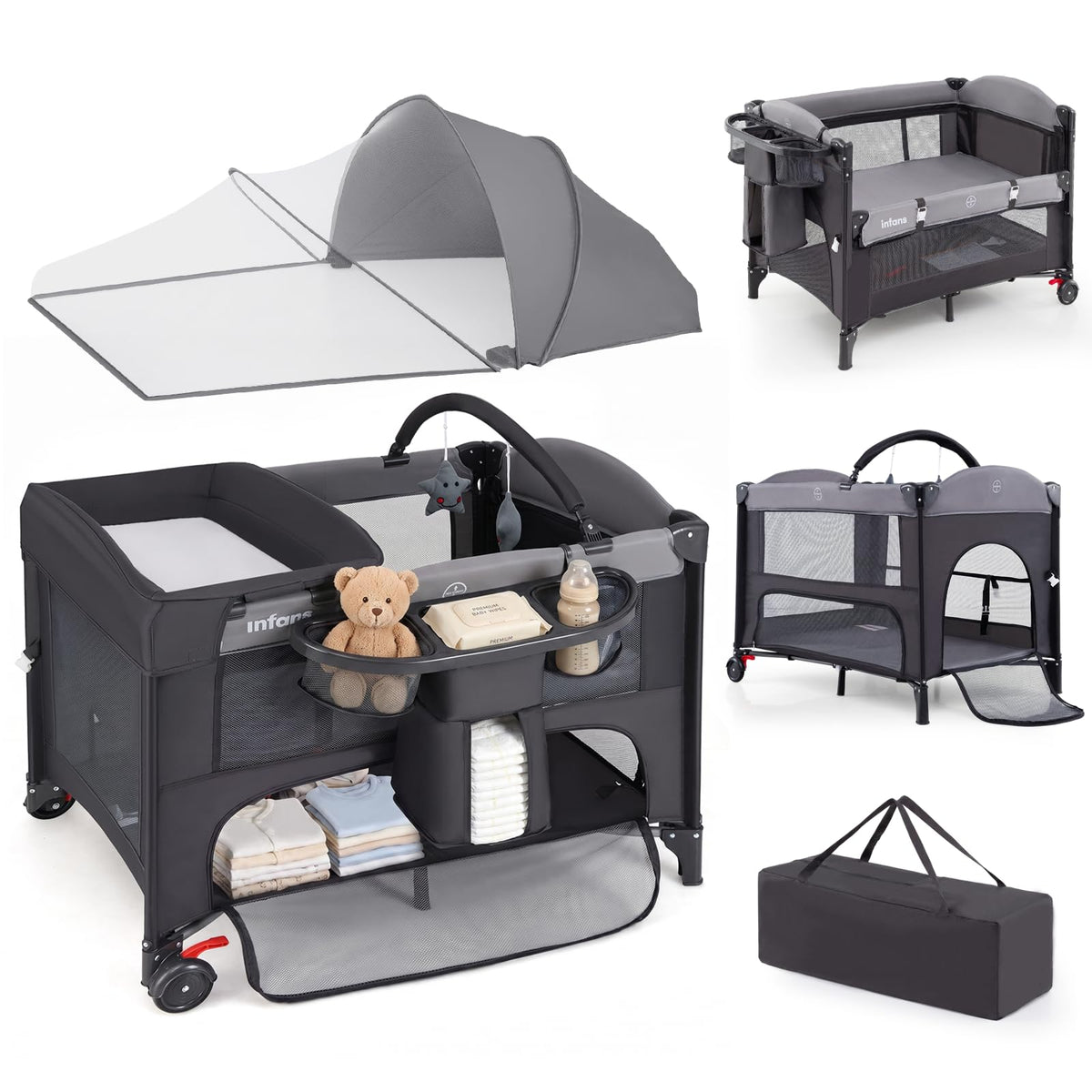 4 in 1 Pack and Play, Baby Bassinet, Bedside Sleeper, Diaper Changer D79502