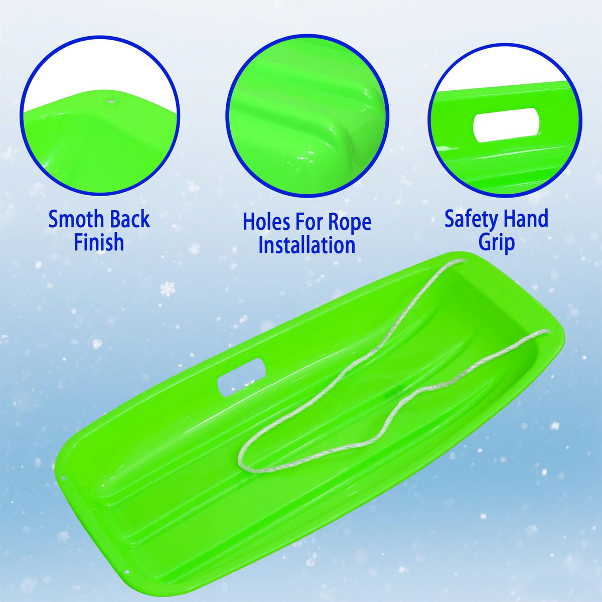 Plastic Toboggan Snow Sled with Pull Rope & Handles 35 Inch X450
