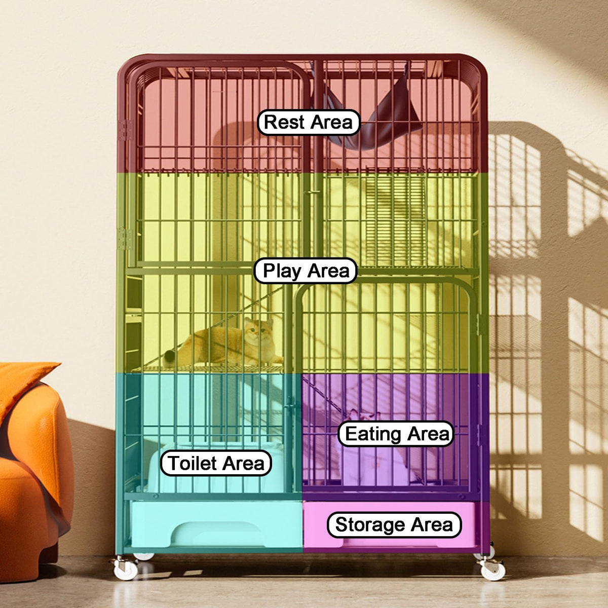 4-Tier Metal Cat Cage with Litter Box and Hammock L90990