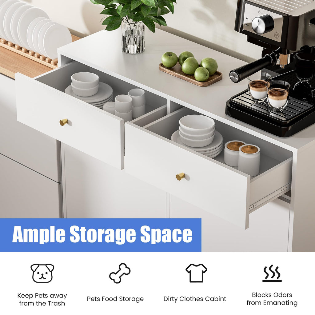 White Double Tilt Out Trash Can Cabinet with 2 Drawers A891