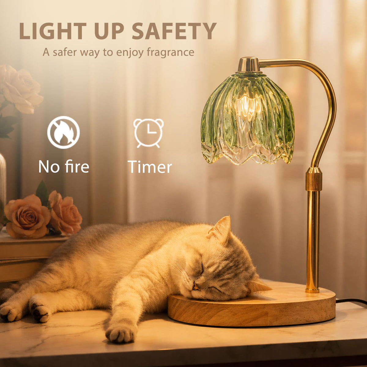 Green Dimmable Candle Warmer Lamp with Timer D2512