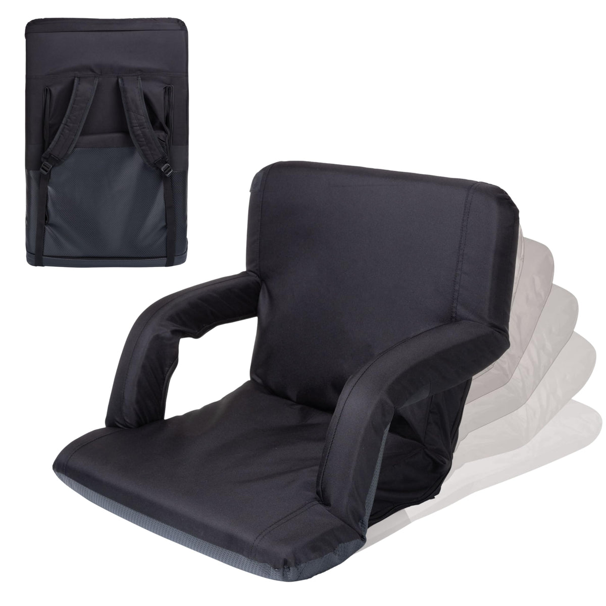 Portable Reclining Folding Stadium Seat with Back Support, Black D270697