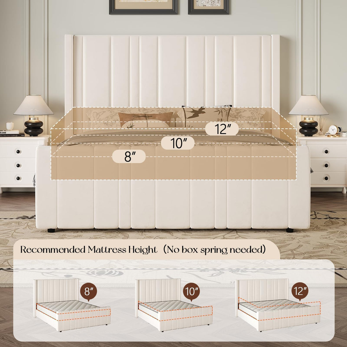 Full Size Velvet Headboard Bed Frame A98576