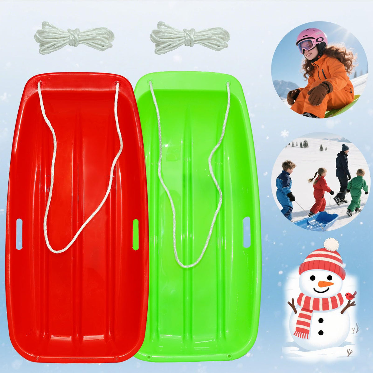 Plastic Toboggan Snow Sled with Pull Rope & Handles 35 Inch X450