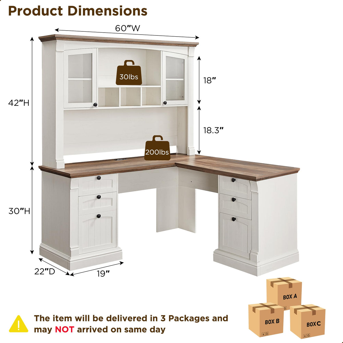 60" L Shaped Executive Desk with Hutch R235