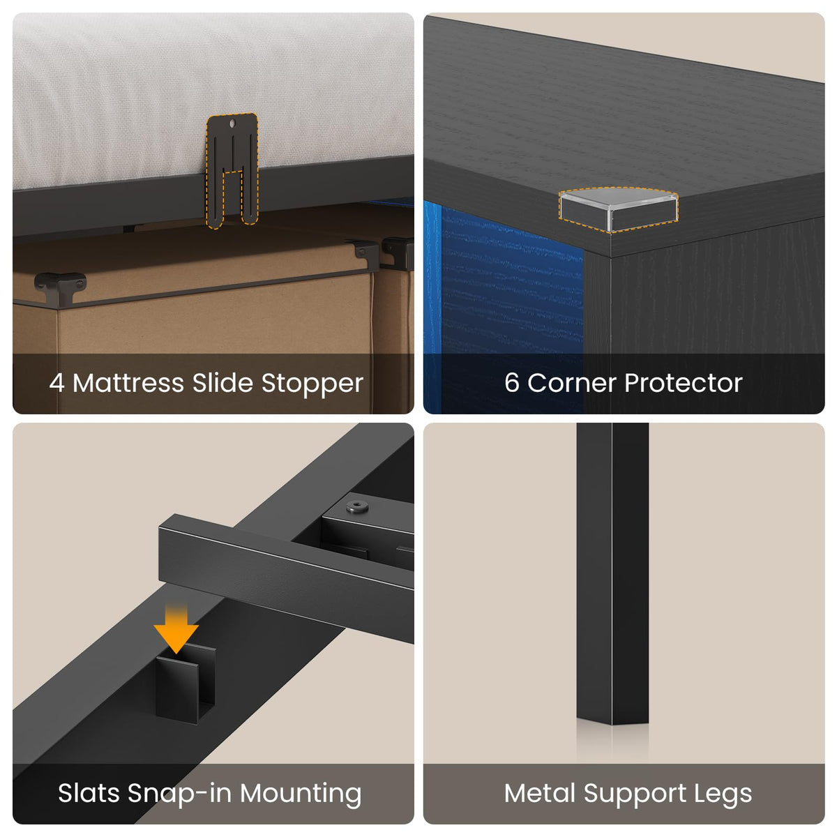Black Twin Metal Platform Bed with Storage S9093