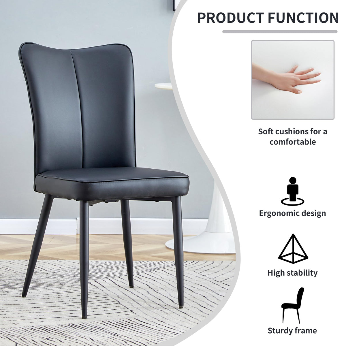 Black Faux PU Leather Dining Chairs Set of 4 D673