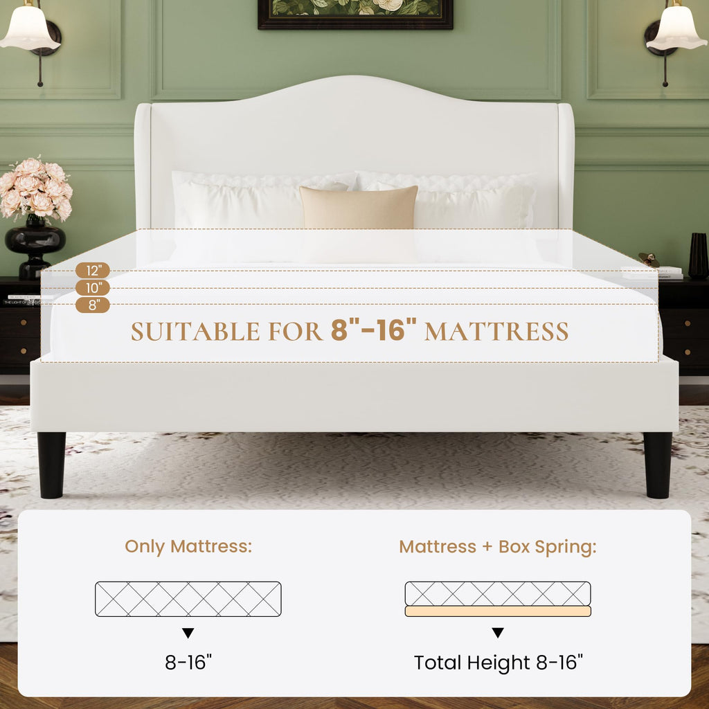 Queen Size Bed Frame with Wingback Headboard Y978160