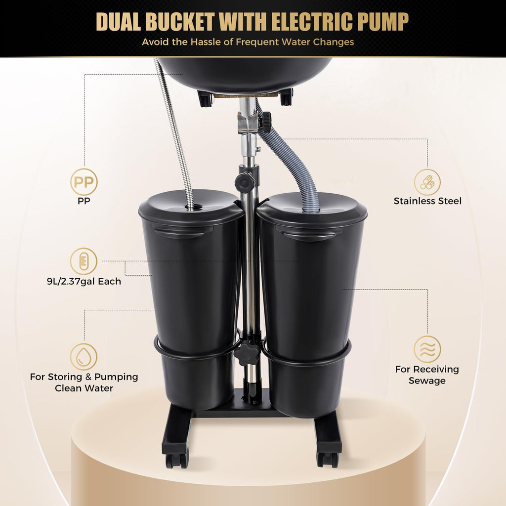 Portable Plastic Shampoo Unit with Electric Pump, 2 Buckets and Drain Hoses D739
