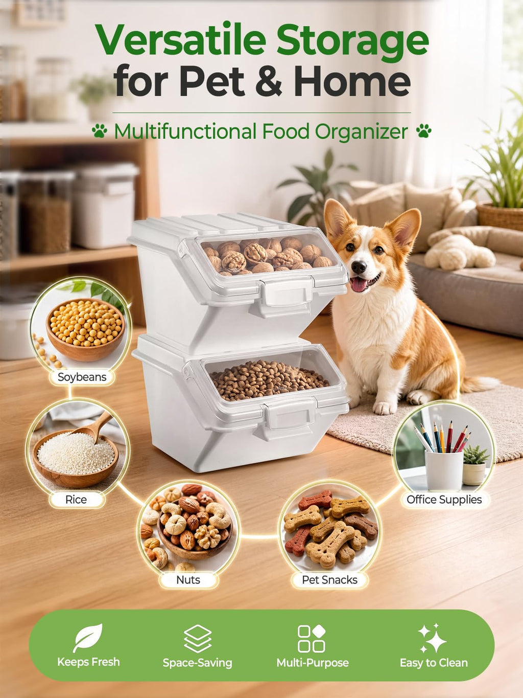 3 Pack Dog Food Storage Container with Scoop V74471