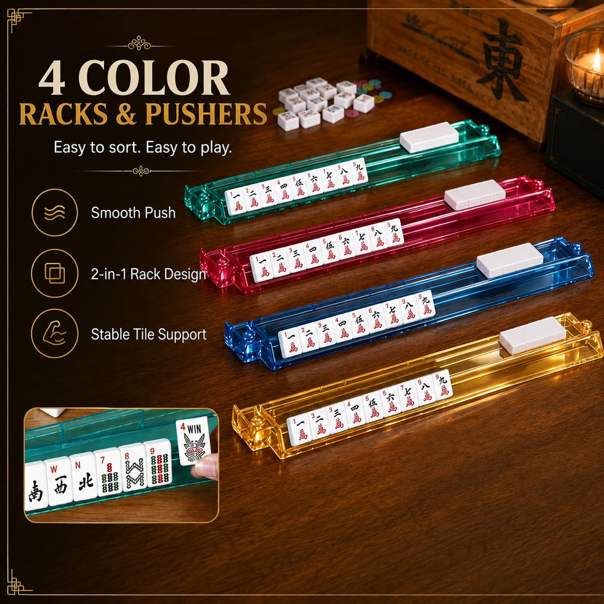 166 Tiles Mahjong Tile Set with Racks and Carrying Bag Y530