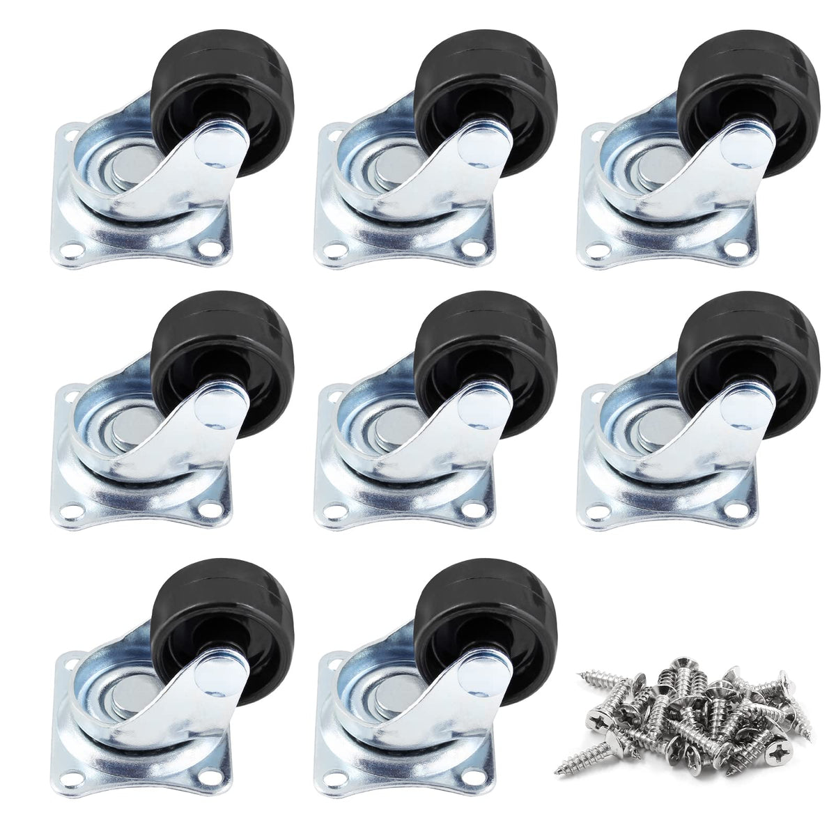 1 inch Swivel Caster Wheels Rubber Base, 8pcs W331596