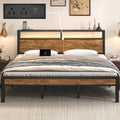 King Size Bed Frame with LED Light and Charging Station N2618