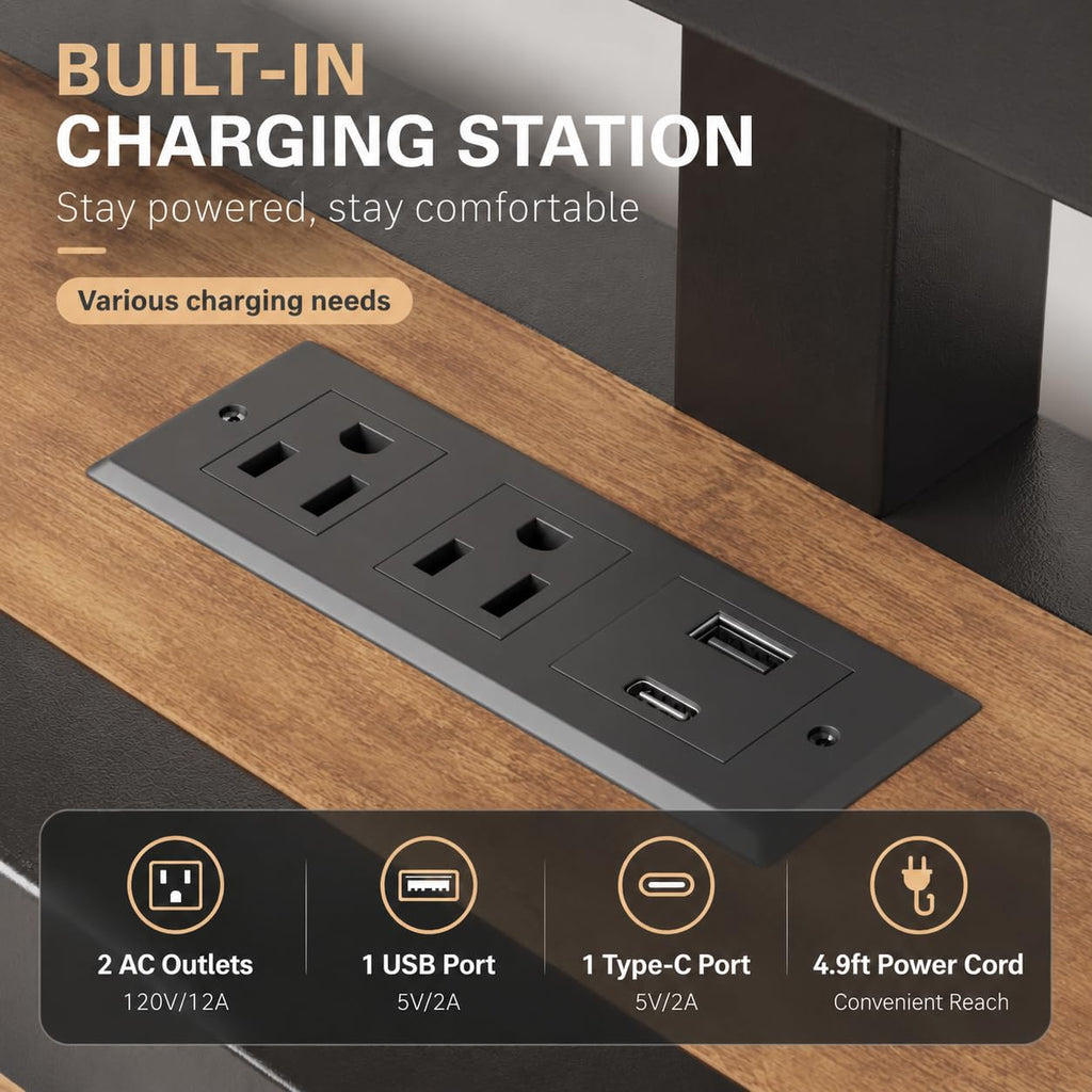King Size Bed Frame with LED Light and Charging Station N2618