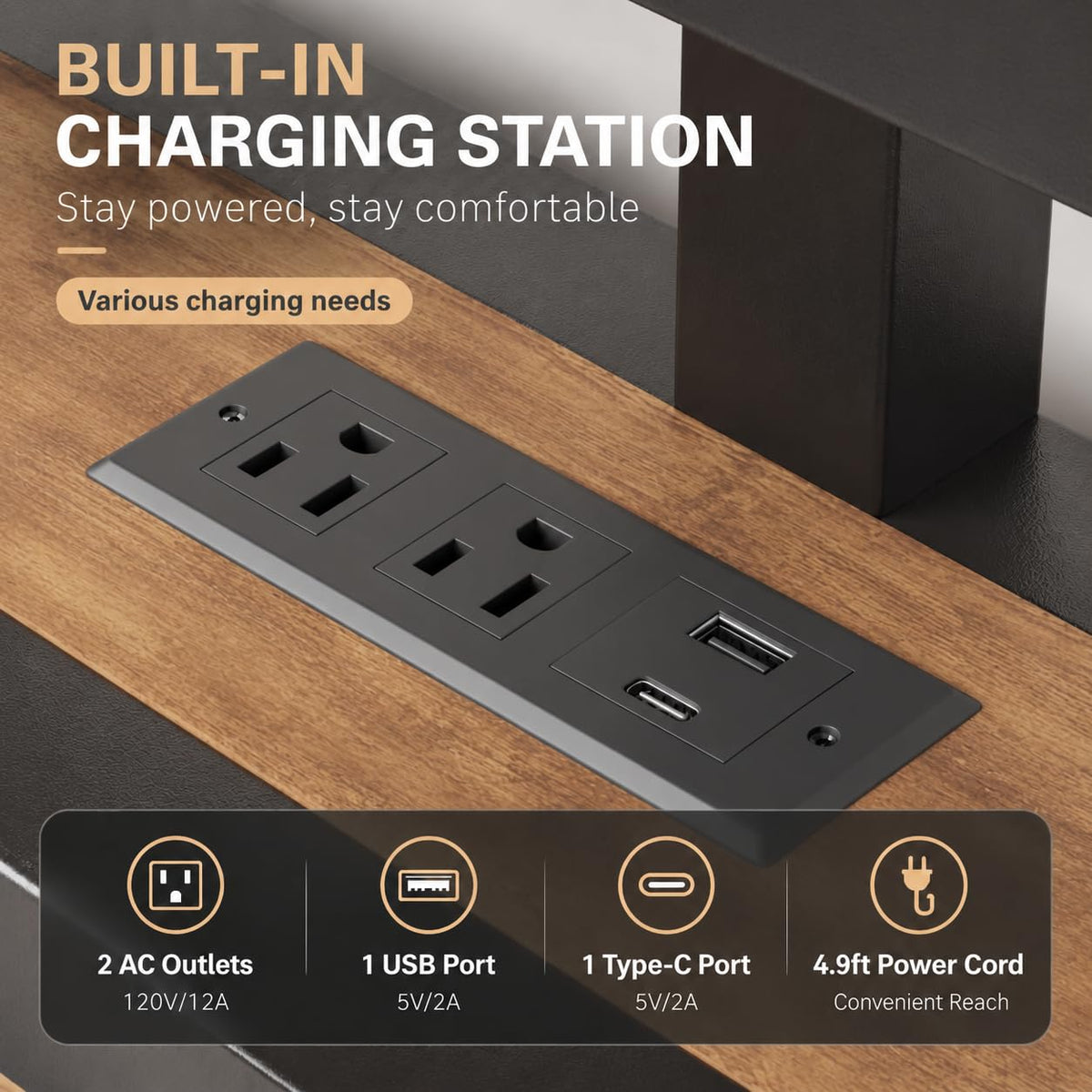 King Size Bed Frame with LED Light and Charging Station N2618