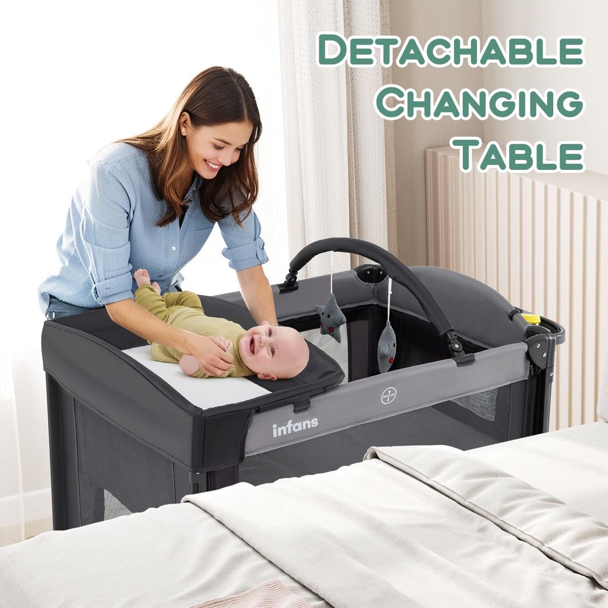 4 in 1 Pack and Play, Baby Bassinet, Bedside Sleeper, Diaper Changer D79502