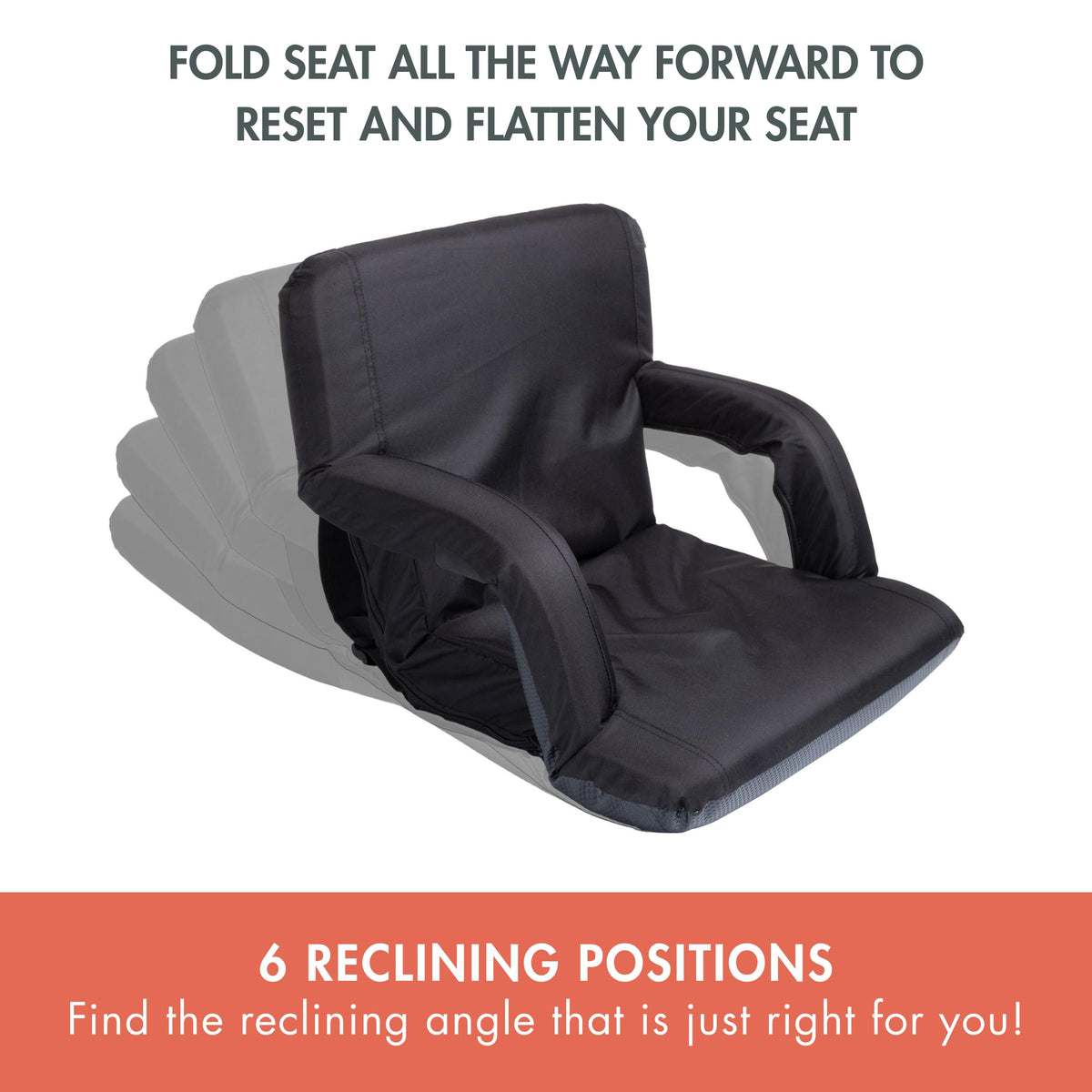 Portable Reclining Folding Stadium Seat with Back Support, Black D270697