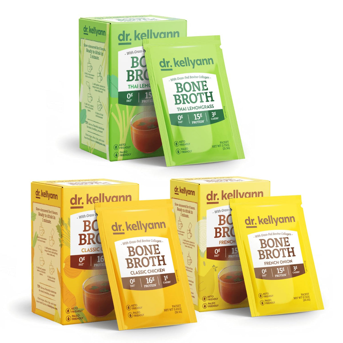 Bone Broth Packets Variety Pack 3 Boxes 21 Servings W49297