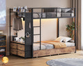 Twin Over Twin Metal Bunk Bed with Storage Drawers L9474